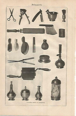LAMINA ESPASA 17945: Utensilios de peluqueria