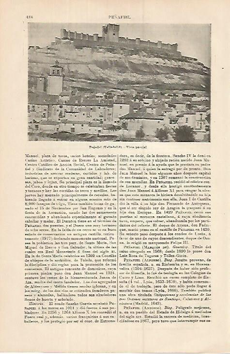 LAMINA ESPASA 17966: Vista de Peñafiel Valladolid