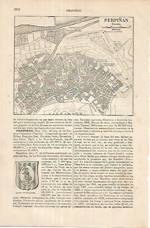 LAMINA ESPASA 18027: Plano de Perpiñan  Francia