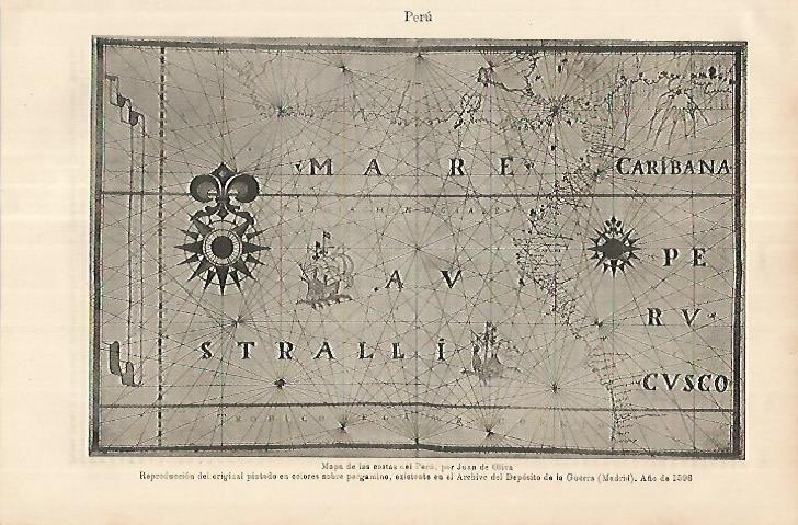 LAMINA ESPASA 18066: Mapa de las costas de Peru por Juan de Oliva