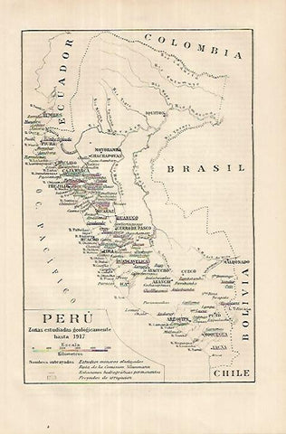 LAMINA ESPASA 18067: Mapa geologico de Peru hasta 1917