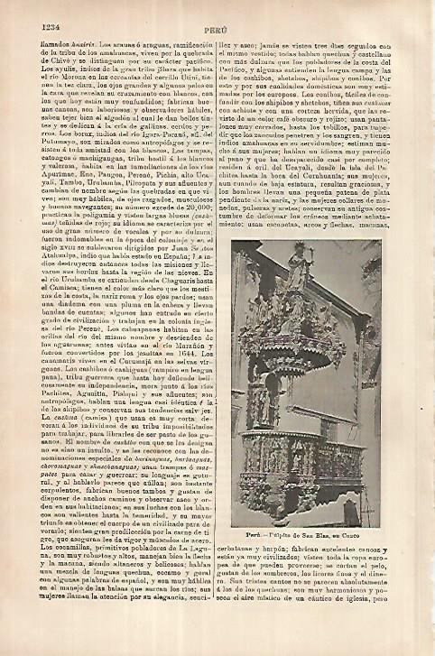 LAMINA ESPASA 18072: Pulpito de San Blas en Cuzco Peru
