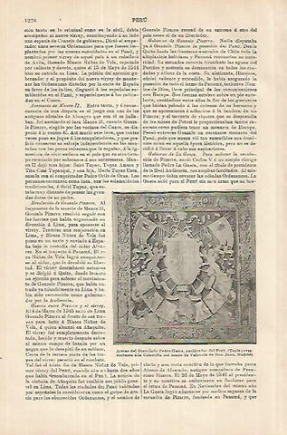 LAMINA ESPASA 18085: Armas del Licenciado Pedro Gasca pacificador de Peru