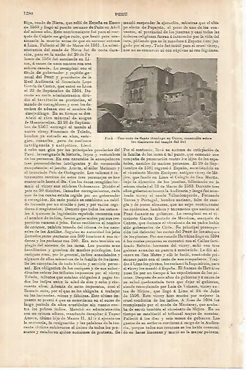 LAMINA ESPASA 18086: Convento de Santo Domingo en Cuzco Peru
