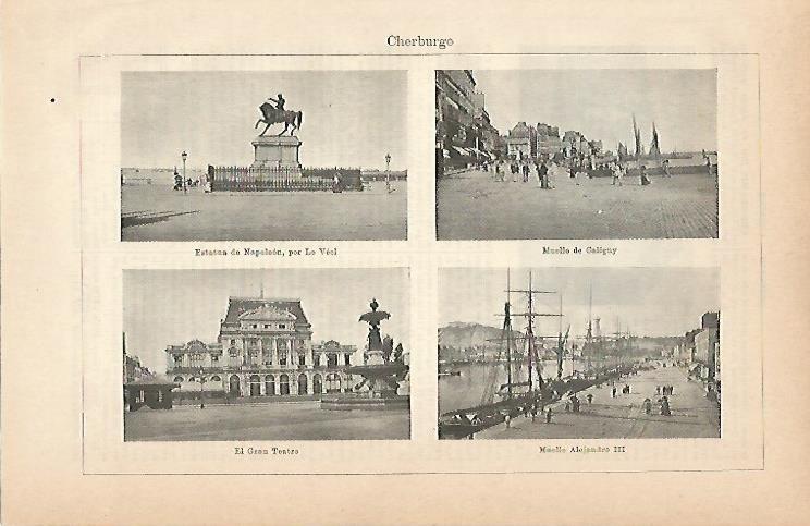 LAMINA ESPASA 1928: Vistas de Cherburg Francia