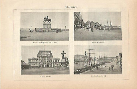 LAMINA ESPASA 1928: Vistas de Cherburg Francia