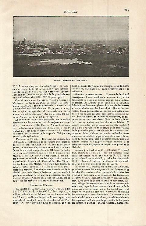 LAMINA ESPASA 14965: Vista general de Cordoba Argentina