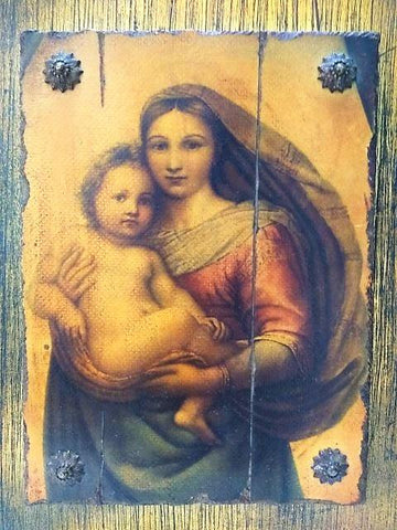 Cuadro Madera: VIRGEN MARIA Y NIÑO JESUS (Impresion sobre Madera)