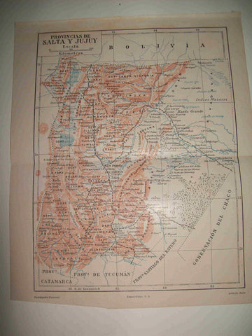 LAMINA ESPASA 18207: Mapa de las provicias de Salta y Jujuy Argentina