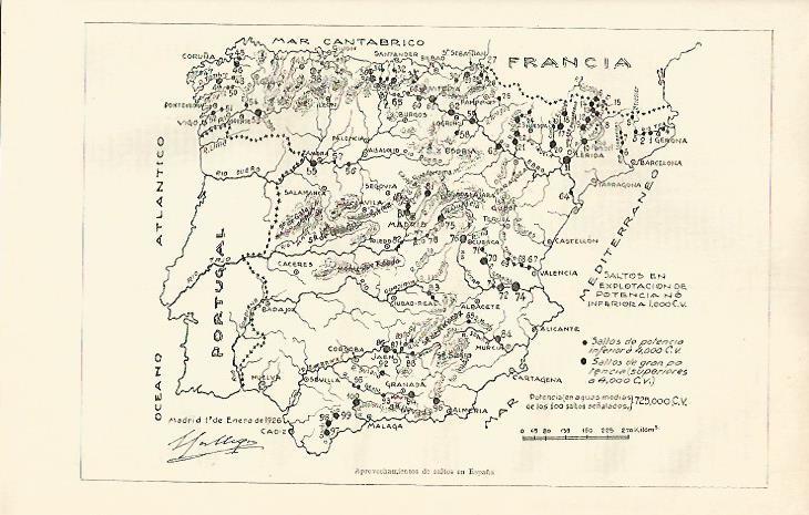 LAMINA ESPASA 18215: Mapa de aprovechamientos de saltos en España