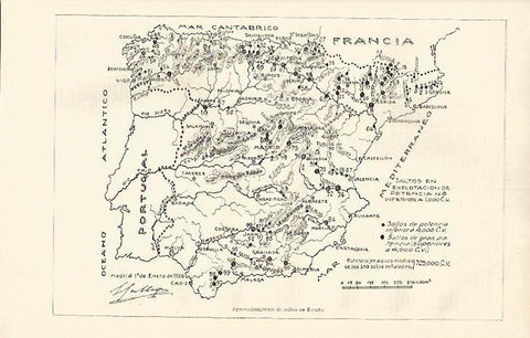 LAMINA ESPASA 18215: Mapa de aprovechamientos de saltos en España