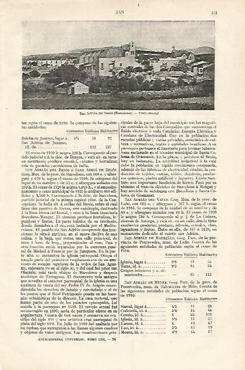 LAMINA ESPASA 18257: Vista de Sant Adria del Besos Barcleona