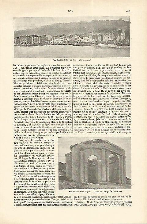 LAMINA ESPASA 18269: Vistas de Sant Carles de la Rapita Tarragona