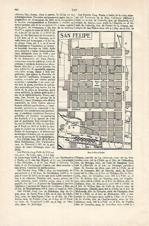 LAMINA ESPASA 18277: Plano de San Felipe Chile
