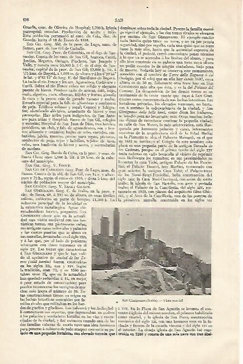 LAMINA ESPASA 18291: Vista de San Gimignano Italia