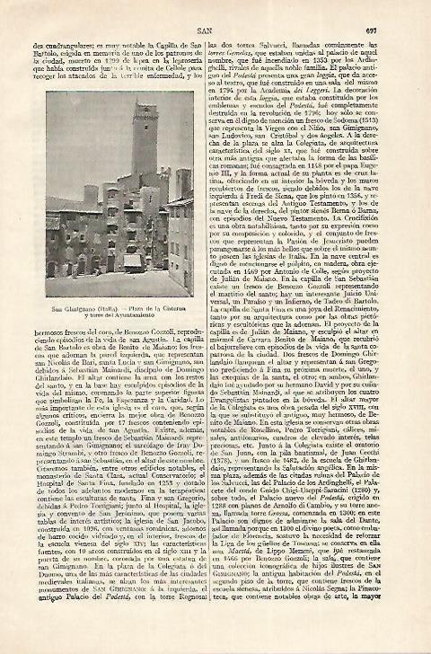 LAMINA ESPASA 18292: Plaza de la Cisterna en San Gimignano Italia