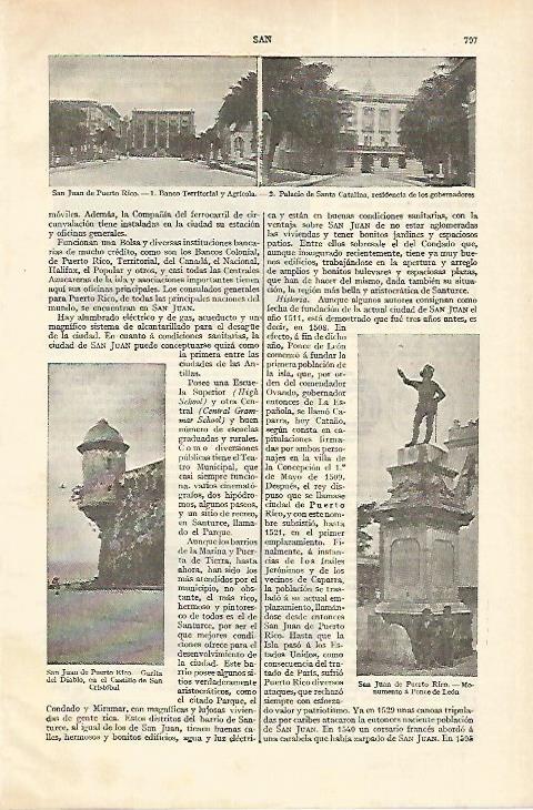 LAMINA ESPASA 18325: Banco Palacio y Garita del Diablo en San Juan de Puerto Rico