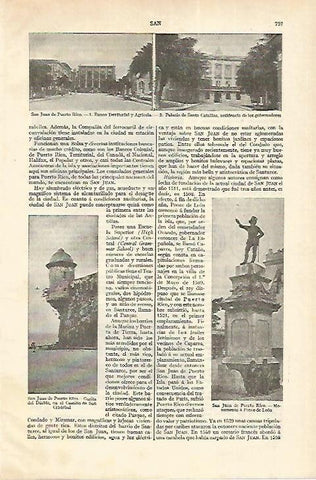 LAMINA ESPASA 18325: Banco Palacio y Garita del Diablo en San Juan de Puerto Rico