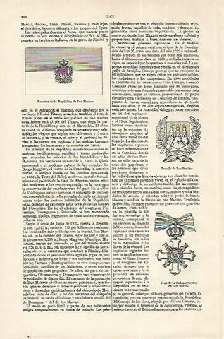 LAMINA ESPASA 18335: Bandera  y escudo de la Republica de San Marino