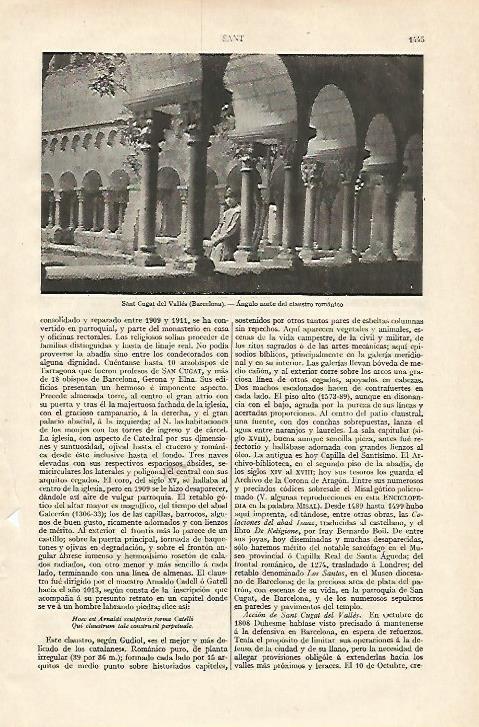 LAMINA ESPASA 18449: Claustro del monasterio de Sant Cugat del Valles