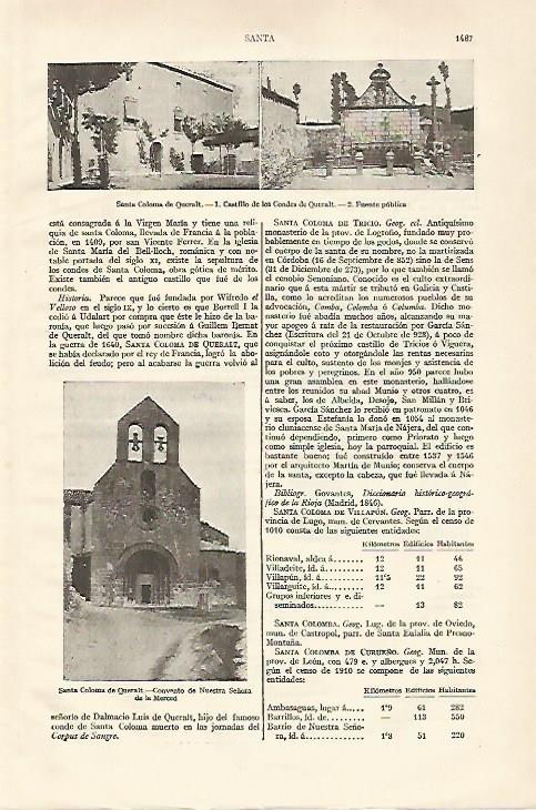 LAMINA ESPASA 18463: Santa Coloma de Queralt Tarragona