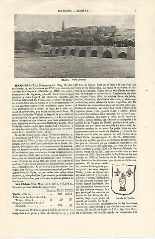 LAMINA ESPASA 18475: Vista y escudo de Maella Zaragoza