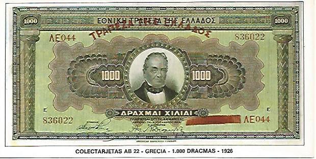 POSTAL 18142: 1.000 dracmas de Grecia 1926