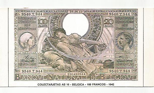 POSTAL 18159: 100 francos de Belgica 1942