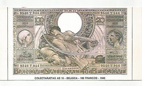 POSTAL 18159: 100 francos de Belgica 1942