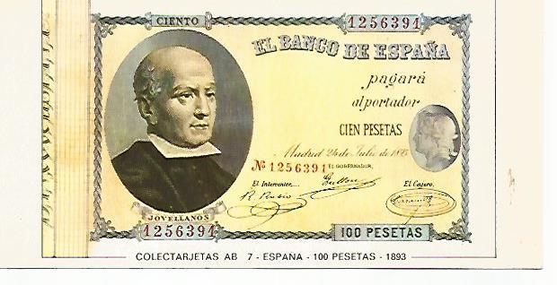 POSTAL 18161: 100 pesetas de España 1893