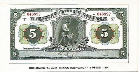 POSTAL 18167: 5 pesos de Mexico 1914