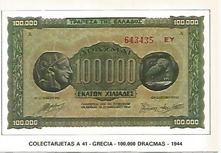 POSTAL 18174: 100.000 dracmas de Grecia 1944