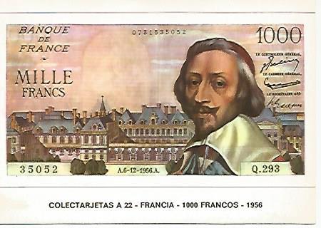 POSTAL 18175: 1.000 francos de Francia 1956