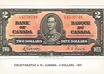 POSTAL 18220: 2 dolares de Canada 1937