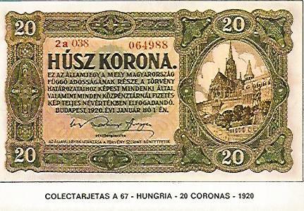POSTAL 18225: 20 coronas de Hungria 1920