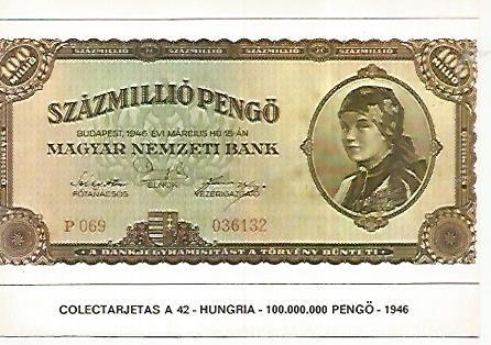 POSTAL 18255: 100.000.000 pengo de Hungria 1946