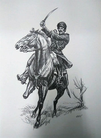 Laminas Carlos Freixas: Jinetes 03- JINETE RUSO A CABALLO (Serie estudios 23)