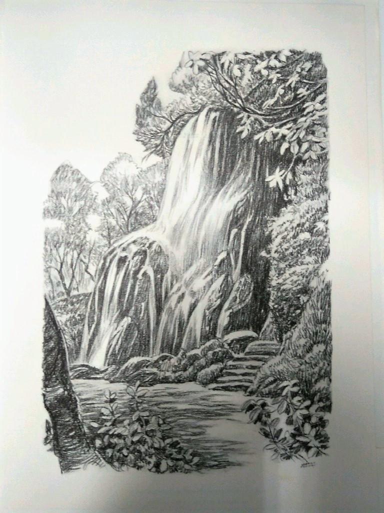 Laminas Carlos Freixas: Paisajes II 04- CASCADA EN EL BOSQUE (Serie estudios 24)