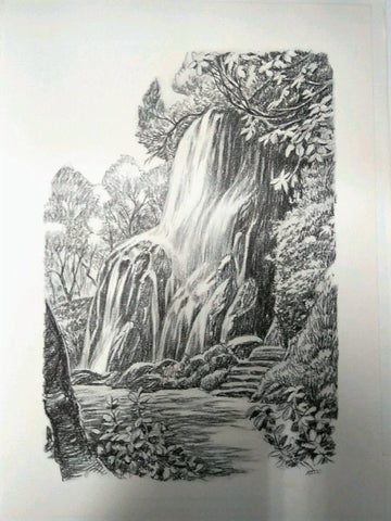 Laminas Carlos Freixas: Paisajes II 04- CASCADA EN EL BOSQUE (Serie estudios 24)