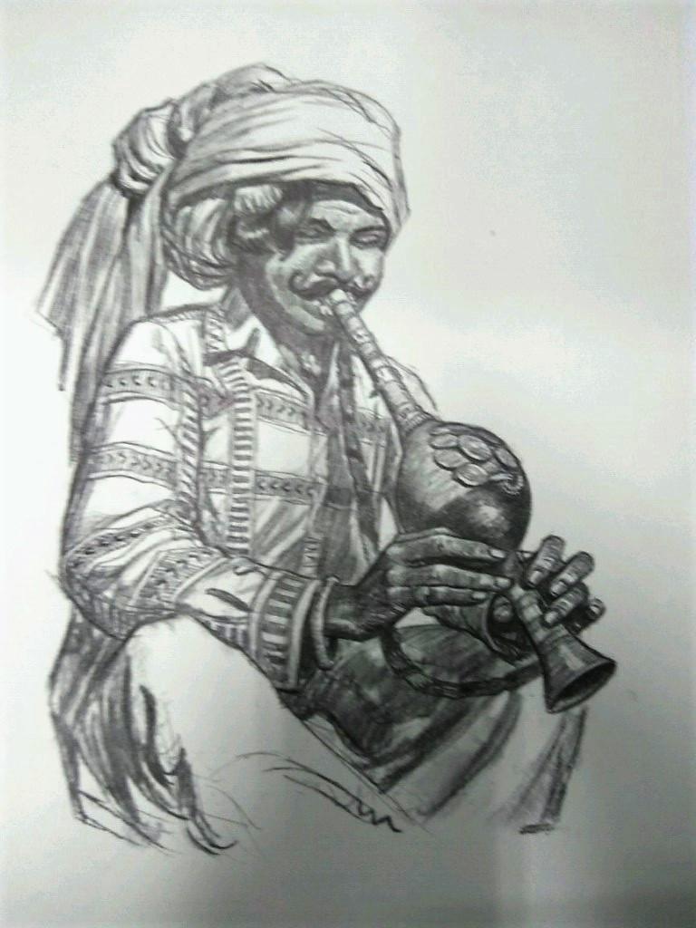Laminas Carlos Freixas: Tipos exoticos 06: HOMBRE HINDU TOCANDO FLAUTA PUNGI  (Serie Estudios 15)