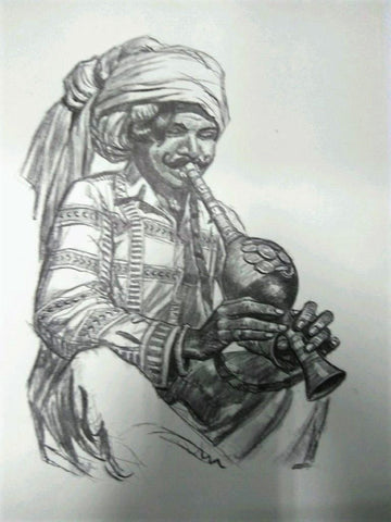 Laminas Carlos Freixas: Tipos exoticos 06: HOMBRE HINDU TOCANDO FLAUTA PUNGI  (Serie Estudios 15)