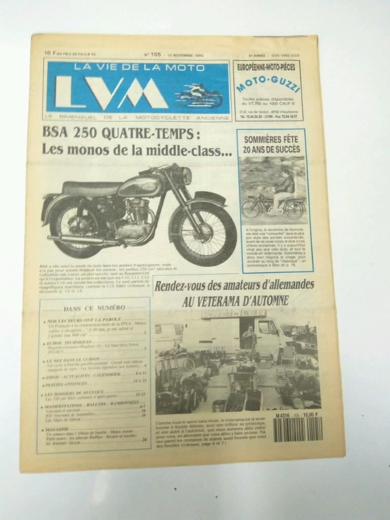 LA VIE DE LA MOTO, Numero 102 - 15 Noviembre 1992: BSA 250 QUATRE-TEMPS