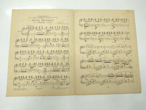 Libreto Partituras: OBRAS DE I. ALBENIZ. Piano solo - SUITE ESPAGNOLE Numero 1 Granada (Serenata)