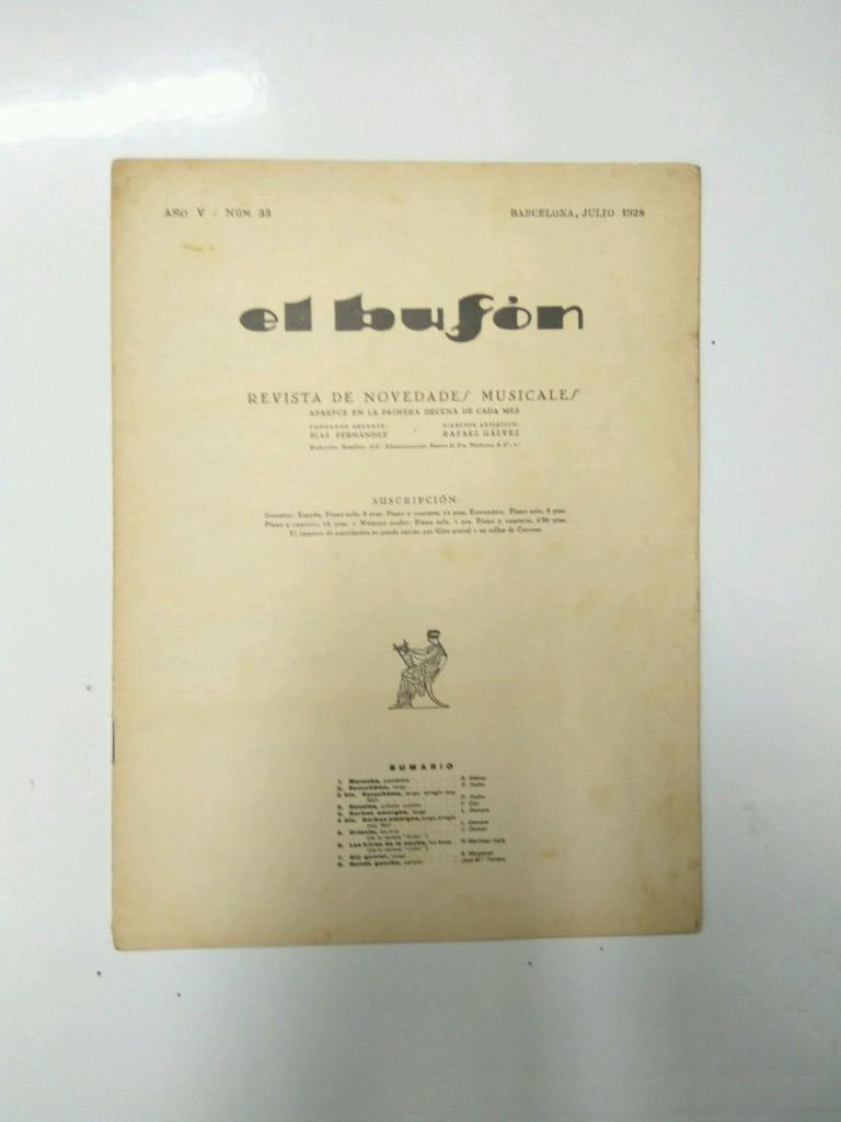 Revista Novedades Musicales: EL BUFON - Año V, Numero 33 (Barcelona Julio e 1928)