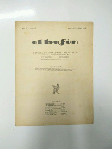 Revista Novedades Musicales: EL BUFON - Año V, Numero 33 (Barcelona Julio e 1928)