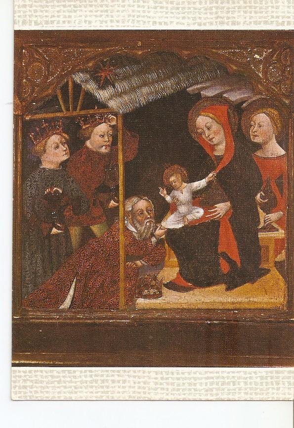 Postal 035308 : Fragmento de Predela del Retablo del salvador de Alsina ribelles (Lerida). Escena de Epifania