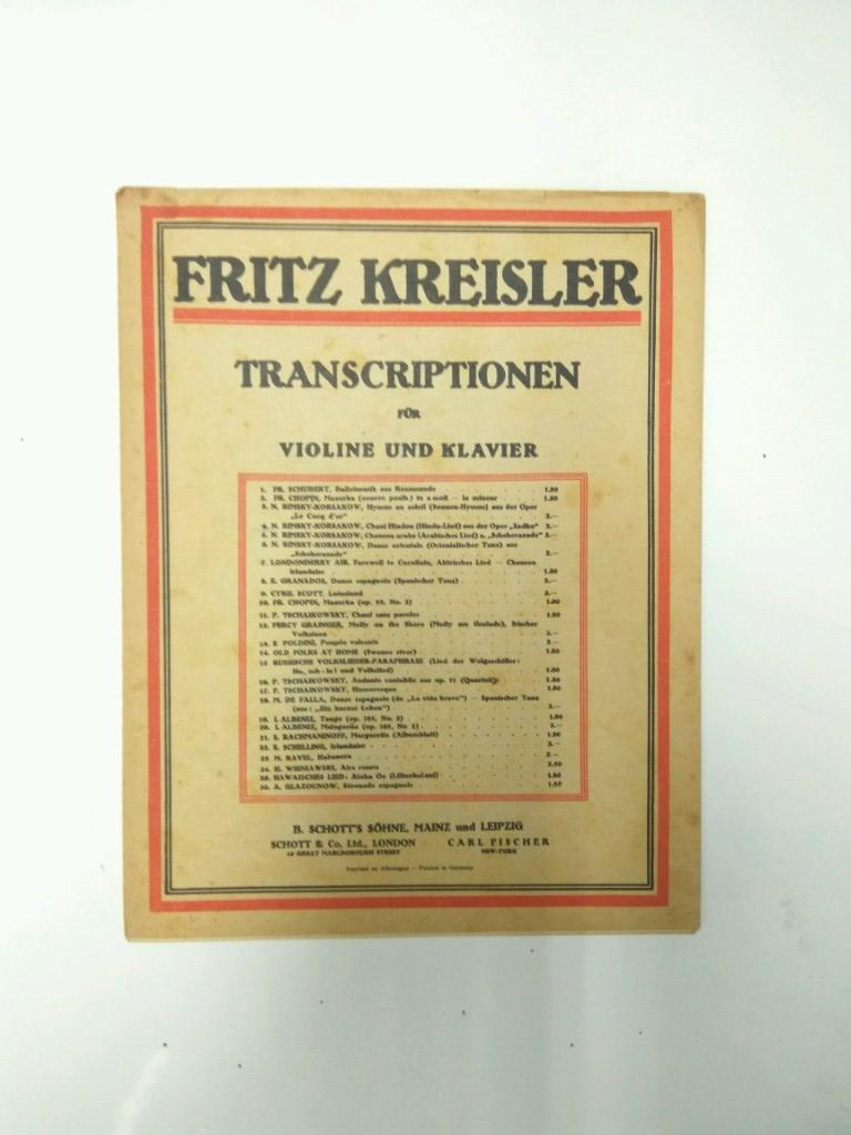 Libreto Partituras: FRITZ KREISLER - Transcirptionen fur Violine und Klauvier (1920)