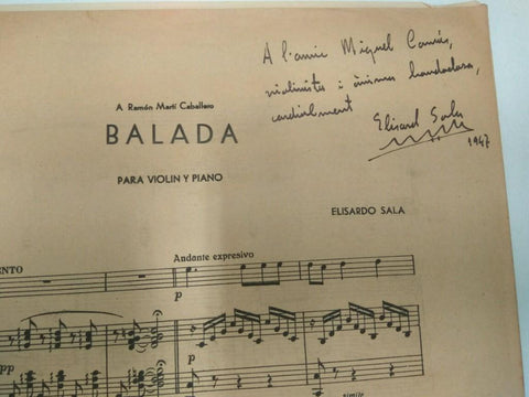 Libreto Partituras: ELISARDO SALA - BALADA para Violin y Piano (Autografiado)