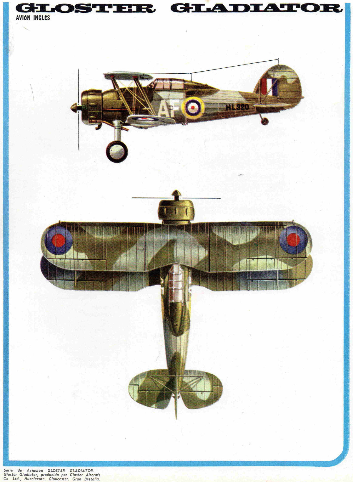 LAMINA 4152: GLOSTER GLADIATOR Avion Ingles