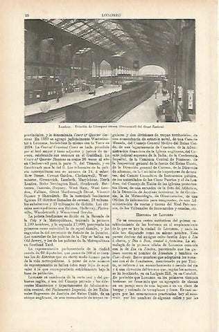 LAMINA ESPASA 1883: Estacion de Liverpool Street Londres